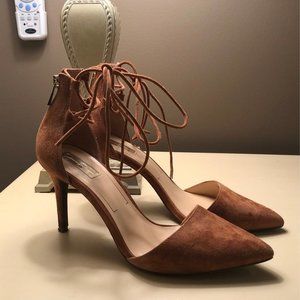 Brown Suede Lace Up Kitten Heels